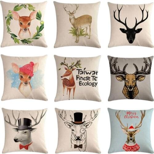 45*45 cm Deer Throw Pillow Cover Cotton Linen Pillowcase Christmas Home Decor Cushion Cover For Sofa