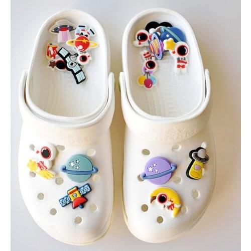 Novel Single Sale Alien Shoe Charms Accessories Cartoon Astronaut/Pluto Garden Shoe Decoration Fit Croc Jibz Kids X-mas Gifts