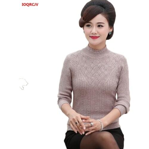 2020 New Spring Autumn Middle-aged Mother Pullover Sweater Half-High Collar Long-sleeved Knit Bottoming Shirt Women Tops W1737
