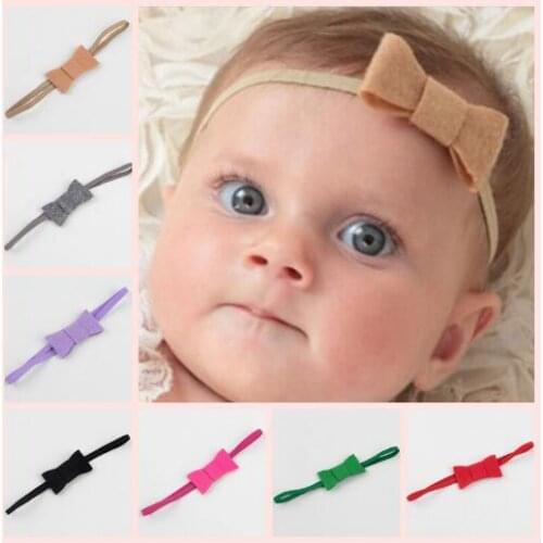 Newborn Baby Toddler Girls Felt Bow Headband Nylon Hair Band White Beige Ivory 17 Colors YH477
