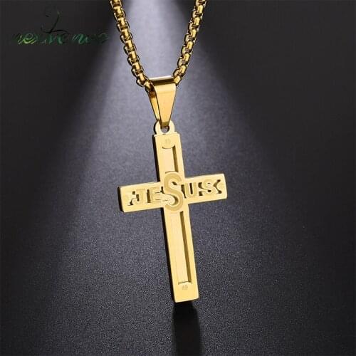 Nextvance Stainless Steel Hollow Juses Necklaces & Pendants Gold Amulet Cross Chain Necklace For Women Men Christian Jewelry
