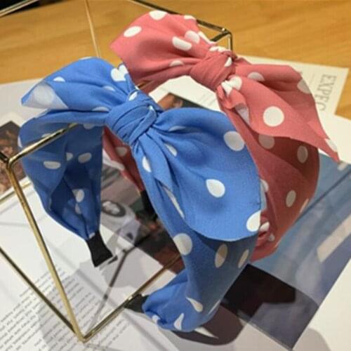 Women Vintage Dots Bow Headband Adults Hair Accessories Bow Knotted Center Hairband Teen Girls Headdress Bowknot Hairbands
