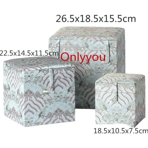 3 size Cotton Filled Rectangle Wooden Jewelry Storage Box Vintage Large Chinese Silk Brocade Decorative Jewellery Packaging Case
