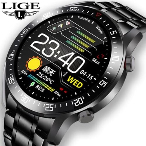 LIGE2020 New Steel Band Color Screen Smart Watch Men Multifunctional Sport Heart Rate Blood Pressure IP68 Waterproof Smartwatch