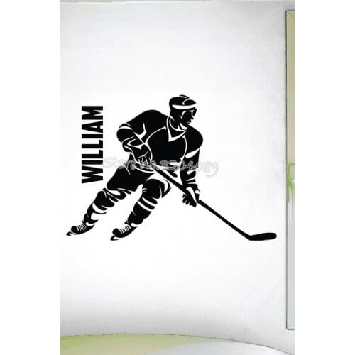 Hockey Sports Wall Stickers custom name hockey ice hockey Wall Decal Hockey Player Teens Boys Room Dorm rink Art Decor EA619
