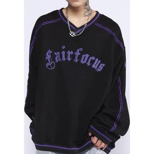 Y2K Harajuku Korean style loose Letter print goth Grunge long-sleeved hooded coat solid color retro shirt student girl top