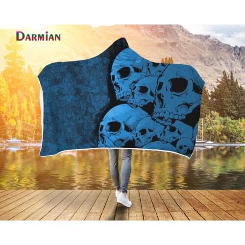 DARMIAN Gothic Skull Printed Warm Soft Fluffy Hooded Wearable Fleece Throw Blanket Poncho Women Men Manta Para Sofa Fleece Deken