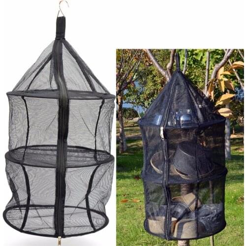 Outdoor Beach Storage Basket Tableware Portable Drying Dryer Rack Net Folding 3 Layer Hanging Mesh Bag Dish Shelf closet