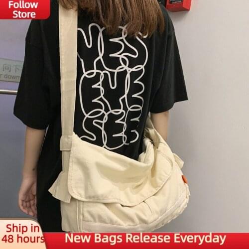 Vintage Canvas Shoulder Bag Women 2021 Casual Big School Crossbody Bag Female High Quality Travel Hand Bag Solid Simple Handbags