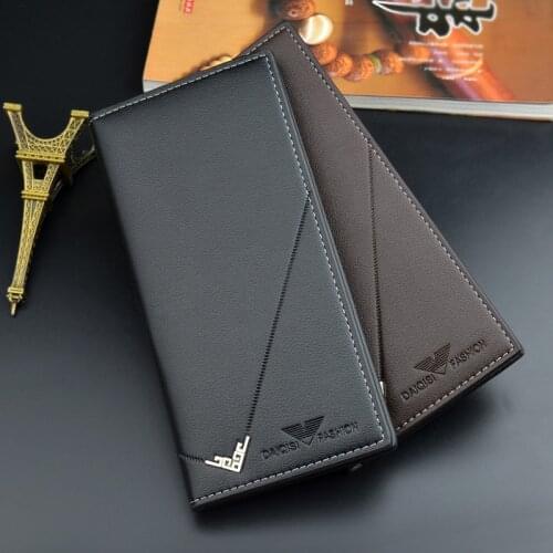 PU 2020 New Gift Vintage Men Leather Wallet Brand Luxury Long Slim Male Purses Money Clip Credit Card Dollar Price Portomonee