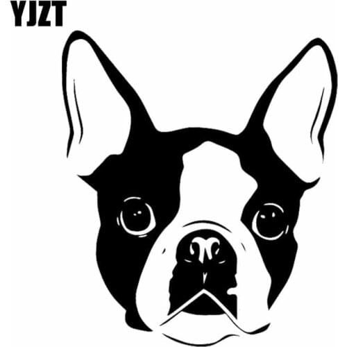 YJZT 14X16.1CM Car Sticker Funny Cartoon Boston Terrier Dog Face Vinyl Decal Black/Silver C24-1118