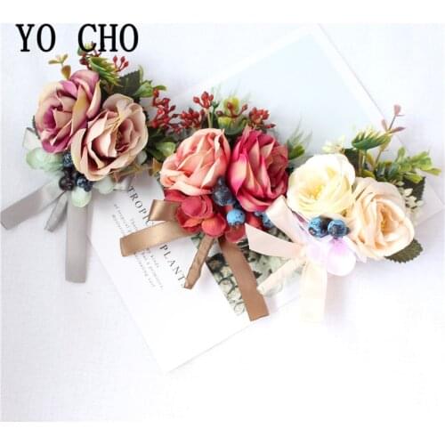 YO CHO Corsage Bracelet Boutonniere Pin Wedding Corsages Flower Bracelet Bridesmaid Marriage Wedding Witness Corsage Accessories