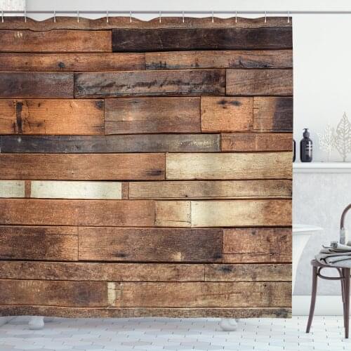 Rustic Shower Curtain Set Wooden Planks Old Nostalgia Picture Curtain for Bathroom Decor 12 Hooks Decorative Bath Accessory