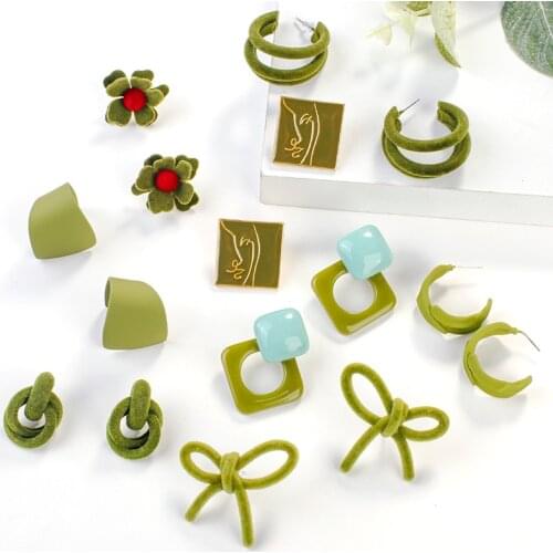 AENSOA New Design Geometric Resin Acrylic Drop Earrings For Women Fashion Green Color Round Square Statement Earrings Party Jewe