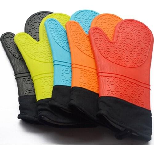 100Pcs/Lot Heat Resistant Silicone Oven Mitts, Extra Long Quilted Cotton Lining Potholder Gloves With Mini Oven Mittsfor BBQ