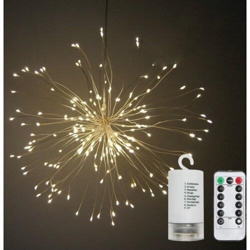 120LED Remote controlled Silver Hanging Starburst string light W/timer controller Christmas Wedding bar Outdoor decor-Warm white