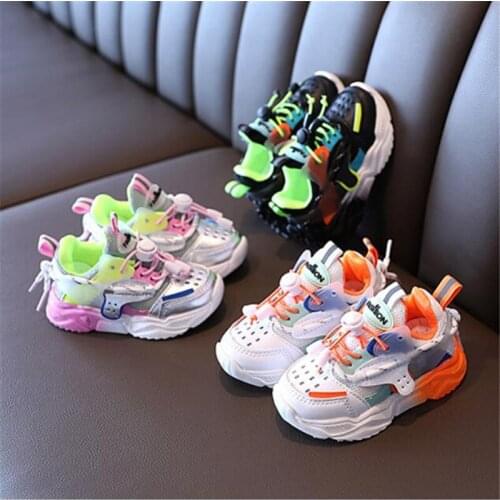 2021 hot new Girls Boys Casual Shoes Fashion Colorblock Breathable Soft Leather Non-slip Toddler Sneakers Baby Toddler Shoes
