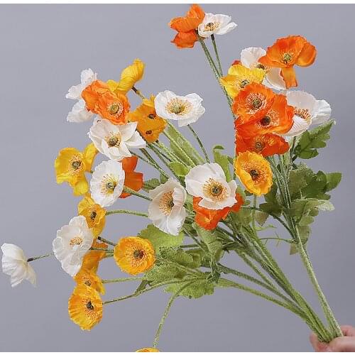 4 Heads Poppy Flower Fake Flower Daisy Bouquet Wedding Decoration Silk Real Touch For Garden Summer Orange Fake Flower For Vase
