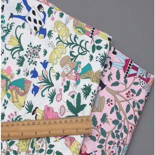 50x140cm White Pink Fairy Tales Rabbit Kids Cats 100% Cotton Poplin Fabric Animal Fabric patchwork for quilting bedding cloth D