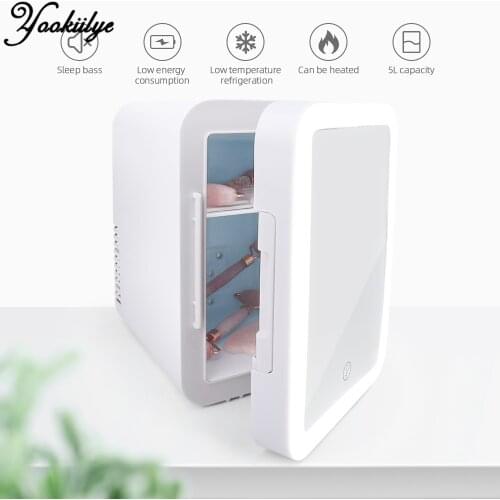 5L Beauty Refrigerator with LED Lamp Makeup Mirror Storage Small Refrigerator Cooler and Warmer Mini Fridge for Cosmetic Mask