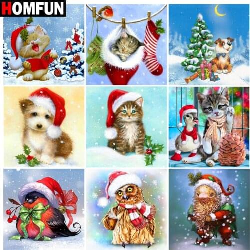 HOMFUN Full Square/Round Drill 5D DIY Diamond Painting "Christmas animals" 3D Embroidery Cross Stitch 5D Home Decor Gift