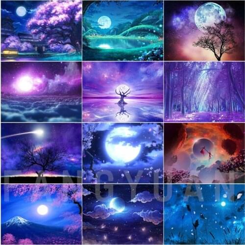 Diamond Painting Moon Night Scenery 5D Diy Diamond Embroidery Full Square Round Rhinestones Landscape Mosaic Handicraft Gifts