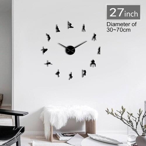 Frameless 3D DIY Modern Pole Dance Wall Clock Exotic Dance Kit Decoration With Mirror Numbers Sticker Clock Watch Gift for Girl