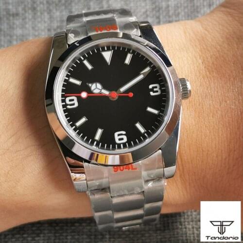 36mm Mens Watch Polished Bezel Japan NH35 Movement Oyster Bracelet Sapphire Glass Black Dial 904L Steel Band Green Lume