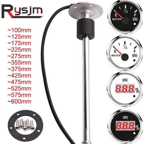 100mm 125mm 175mm ~ 600mm Liquid Water Sender Unit Fuel Level Sensors Auto Boat Marine 0~190ohm Digital Water Level Gauge 52mm