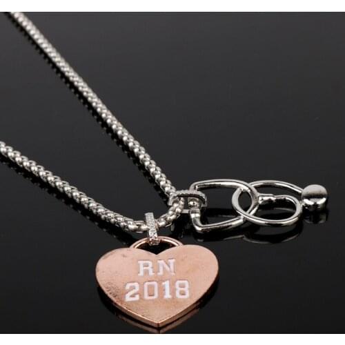 Dongsheng Stethoscope Heart Pendant Necklace Rose Gold Heartbeat I LOVE JESUS Necklace Jewelry Doctor Nurse Gift -30