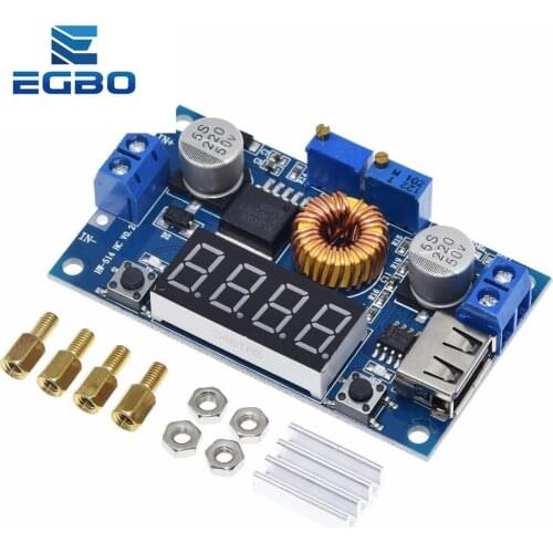 GREAT IT 1PCS 5A 75W Adjustable 5A CC/CV Power Step-down Charge Module LED Driver USB Voltmeter Ammeter Voltage Regulator