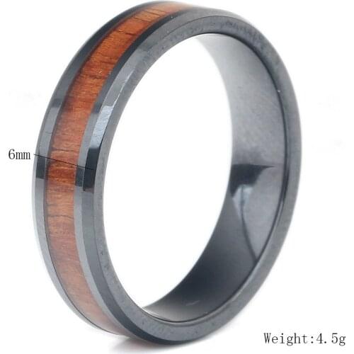 European and American New Fashion Classic Retro Wood Grain Inlaid Ceramic Ring, Simple Jewelry Does Not Fade