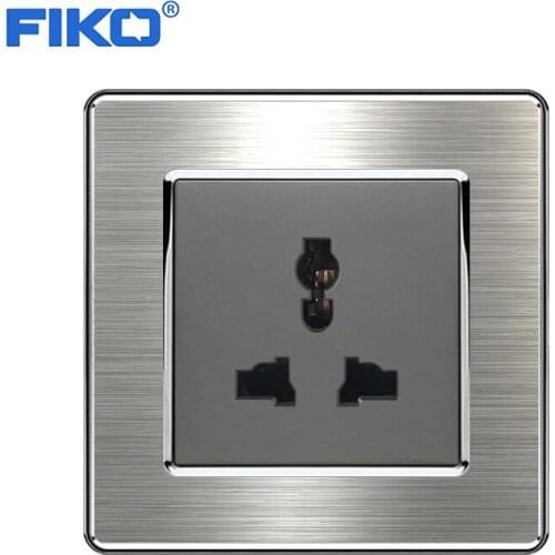 FIKO Gray stainless steel panel 13A UK Universal socket UK home hotel standard , UK wall power socket 86mm *86mm