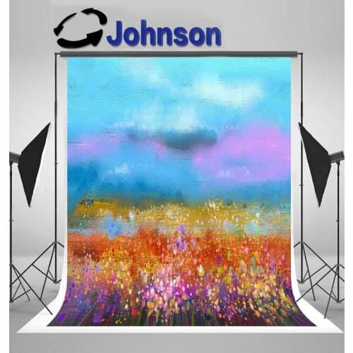 Wildflower Colorful Oil Field Meadow Blue Sky Spring Summer Season background Computer print wedding backdrops