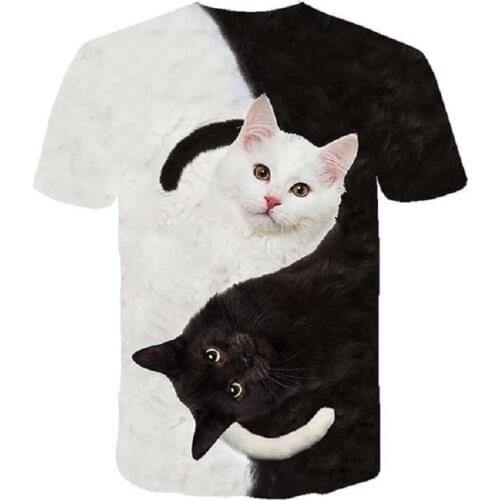 2021 animal cat T-shirt summer 3D printing cat short-sleeved boy and girl fashion casual round neck T-shirt breathable and cute