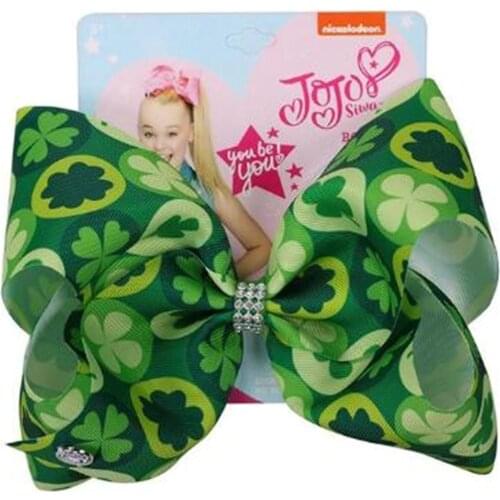 HOT St. Patricks Day Hair Bow Hairpins for Saint Patrick Clover Printed Grosgrain 8INCH Girls Hairband Barrettes Accessories