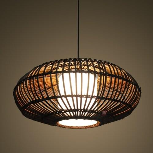 Chinese style rustic lantern bamboo rattan knitted classical pendant light bedroom brief