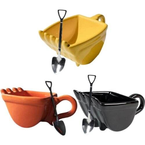Excavator Bucket Coffee Mug, 330ml Creative Construction Machine Excavator Bucket Cup with Digger Spoon, Whiskey Ashtray