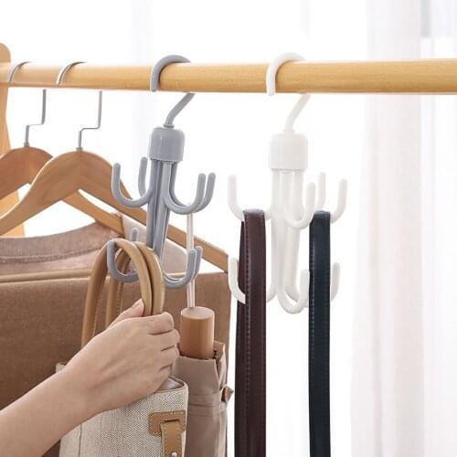 Creative Double Layer Rotatable Eight-claw Storage Hook Multifunctional Wardrobe Leather Tie Bag Hanger Coat Rack