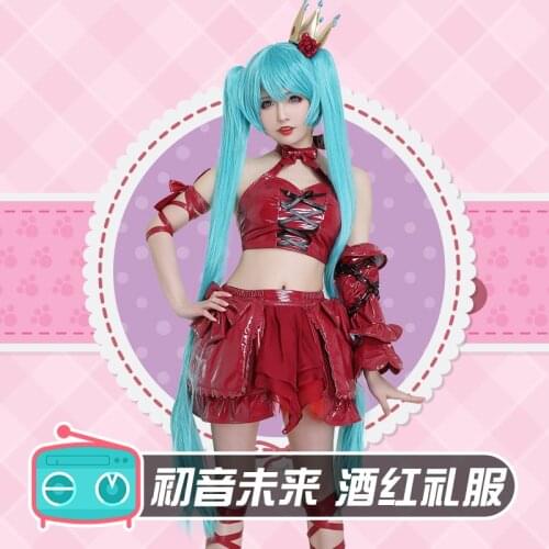 The Anime Vocaloid Cos clothing burgundy dress figure mini skirt 2021 New