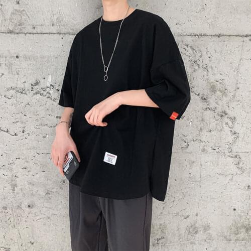 Trendy wild five-point sleeves color matching t-shirt ins tops summer students short-sleeved T-shirt male wide large size loose