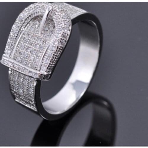 Fashion Design Shiny Full Zircon Inlaid Belt Buckle Ring Glamour Bride Engagement Wedding Jewelry