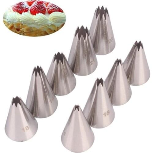 9Pcs/Set Open Star Cream Piping Nozzles Cake Decorating Set Metal Pastry Bag Tips Fondant Biscuit Icing Tips Tube Mold Tools