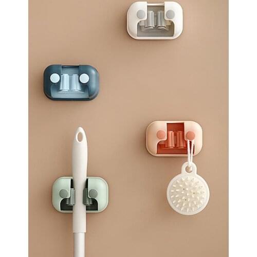 Wall Mounted Free Punch Traceless Mop Holder Adhesive Hook Brush Broom Clamp Hanger Storage Rack Bathroom Organizer