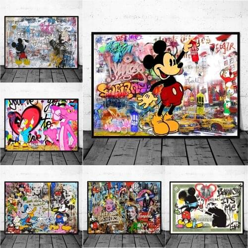 Mickey Mouse Spray Graffiti Wall Art Abstract Disney Poster And Prints Street Art Canvas Painting Decoration For Living Room