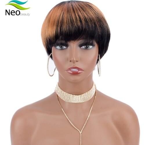 Cheap Wigs Short Bob Pixie Wigs Non Lace Front Human Hair Wigs With Bangs For Black Women Full Machine Made Remy Brazilian