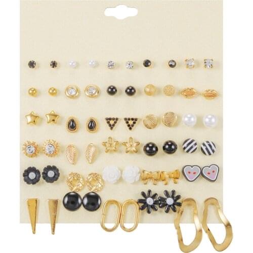 2020 New Fashion Pearl Crystal Stud Earrings Set for Women 30Pairs Geometric Lips Bow Heart Star Earrings Sets Girl Jewelry