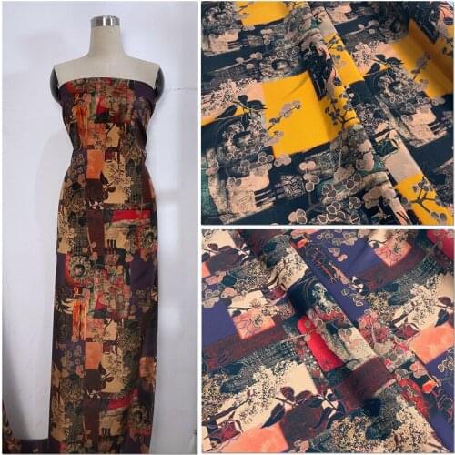 Mulberry Silk Heavy Printing Fabric Dress Cheongsam 28 Mum Stretch Crepe Floral Patchwork