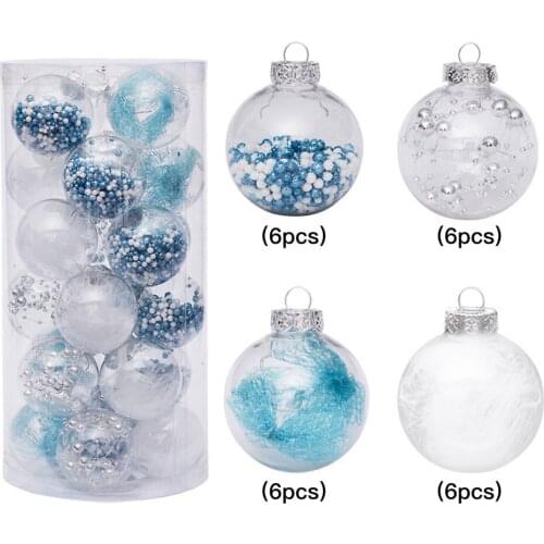 Hanging Ball Christmas Decorations Ornaments 24pcs DIY Xmas Tree Holiday Supplies 6CM Water Blue PET Home Party Decor