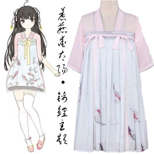 Daily Chinese Tradition Hanfu Ruqun Koi Fish Vintage Dress 2pcs Set Cute Fairy Kei